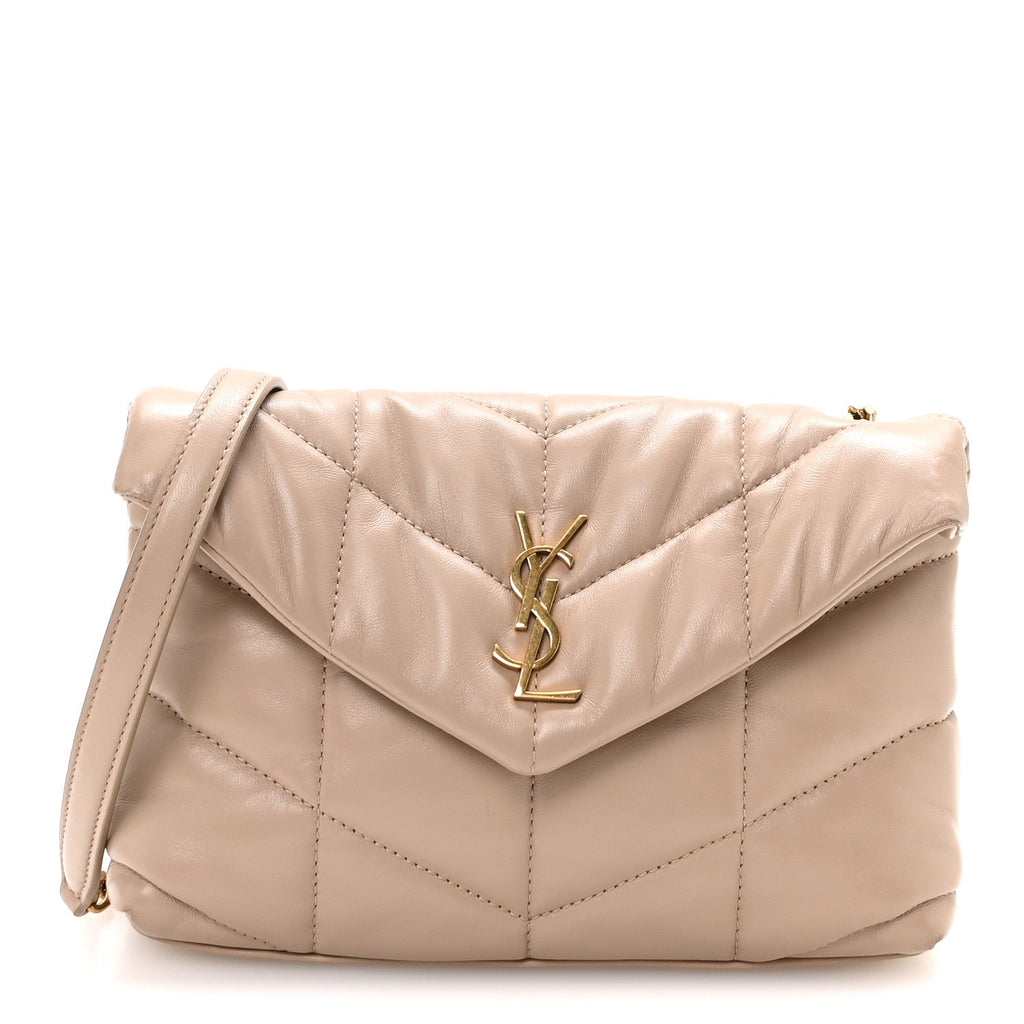 Lambskin Quilted Toy Loulou Puffer Monogram Chain Satchel Dark Beige
