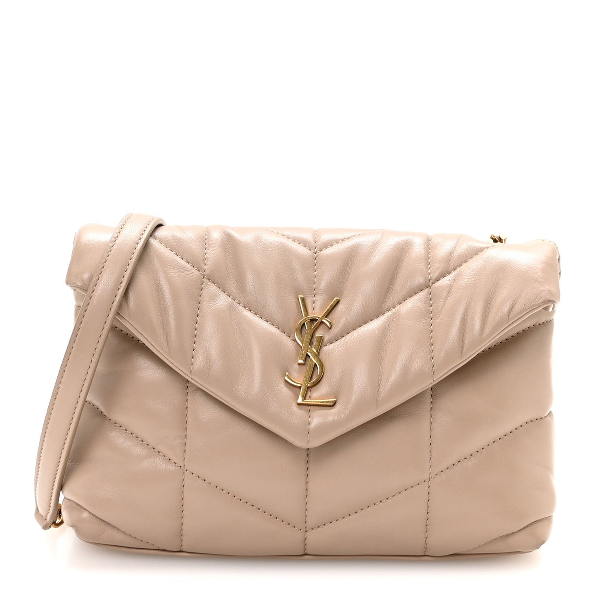 Lambskin Quilted Toy Loulou Puffer Monogram Chain Satchel Dark Beige