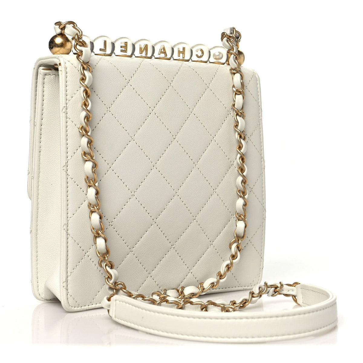 Goatskin Quilted Chic Pearls Flap White