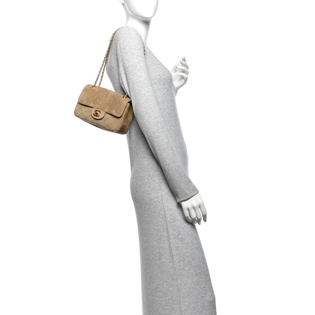 Suede Calfskin Mini Souplissimo Flap Dark Beige