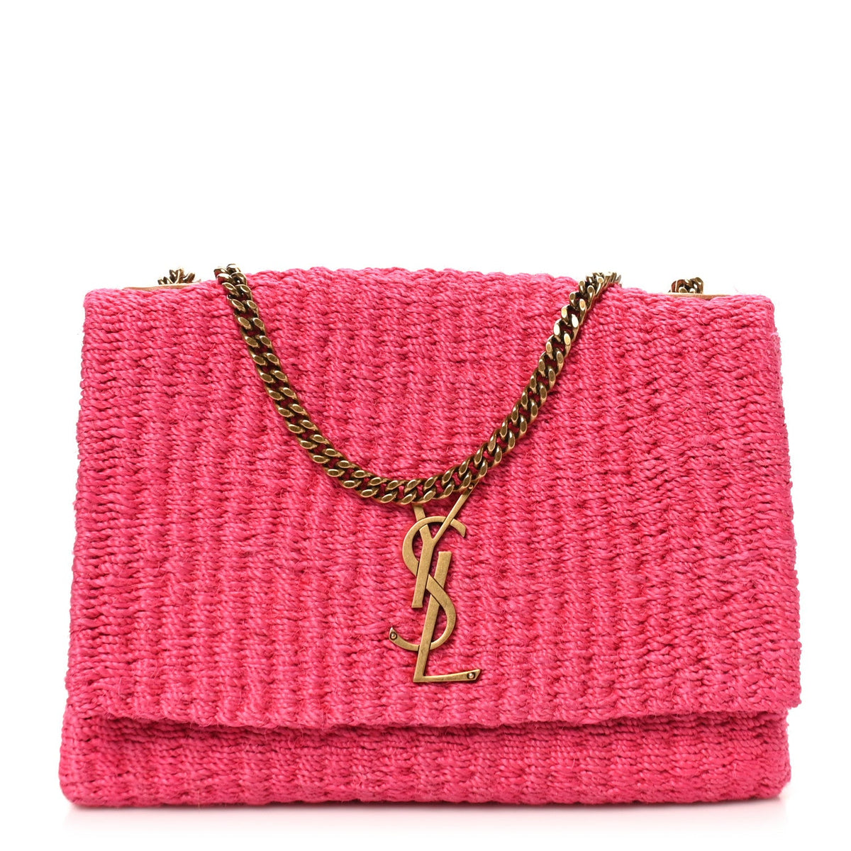 Raffia Medium Monogram Kate Satchel Pink Glow