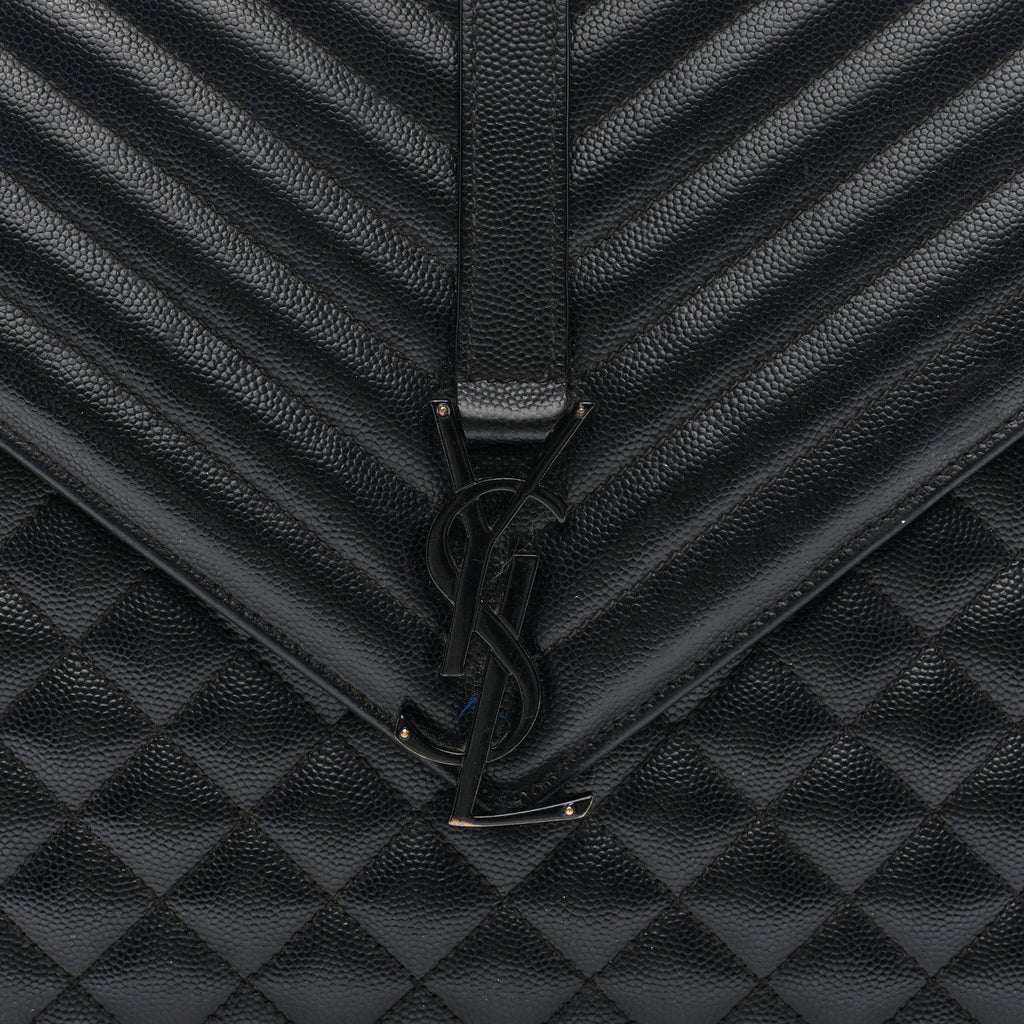 Grain De Poudre Textured Mixed Matelasse Large Triquilt Monogram Monochrome Satchel Black