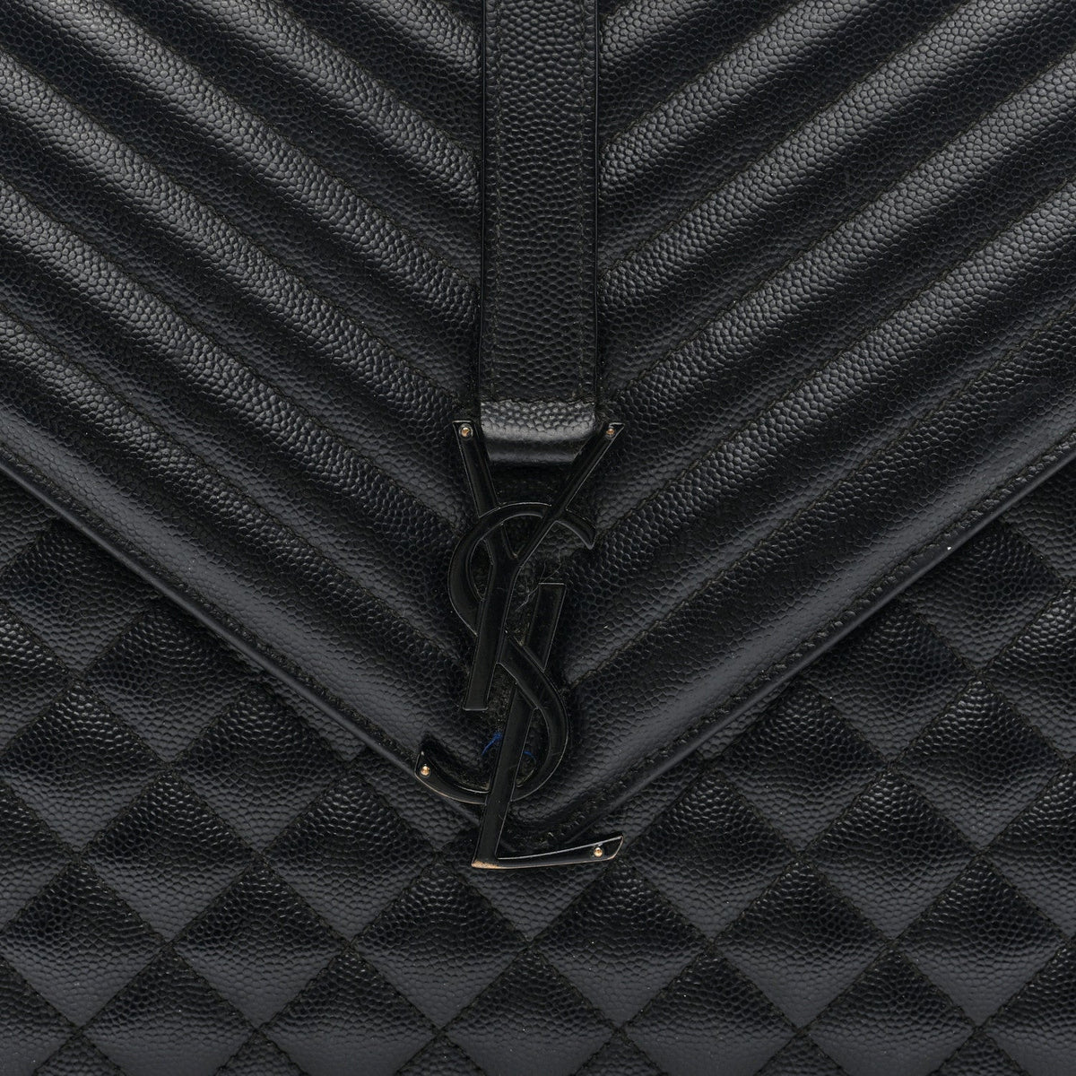 Grain De Poudre Textured Mixed Matelasse Large Triquilt Monogram Monochrome Satchel Black
