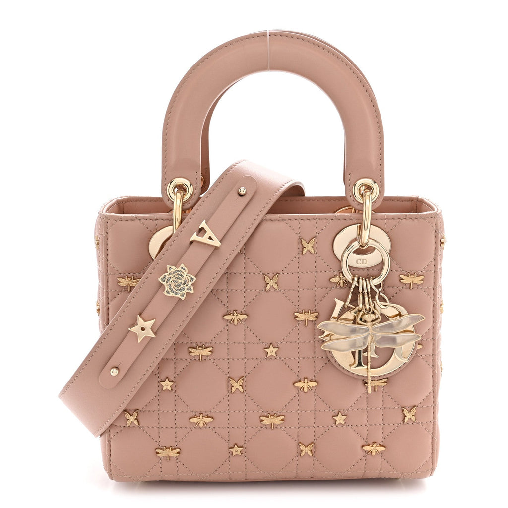 Lambskin Cannage Dragonfly Studs Small Lady Dior Rose Des Vents