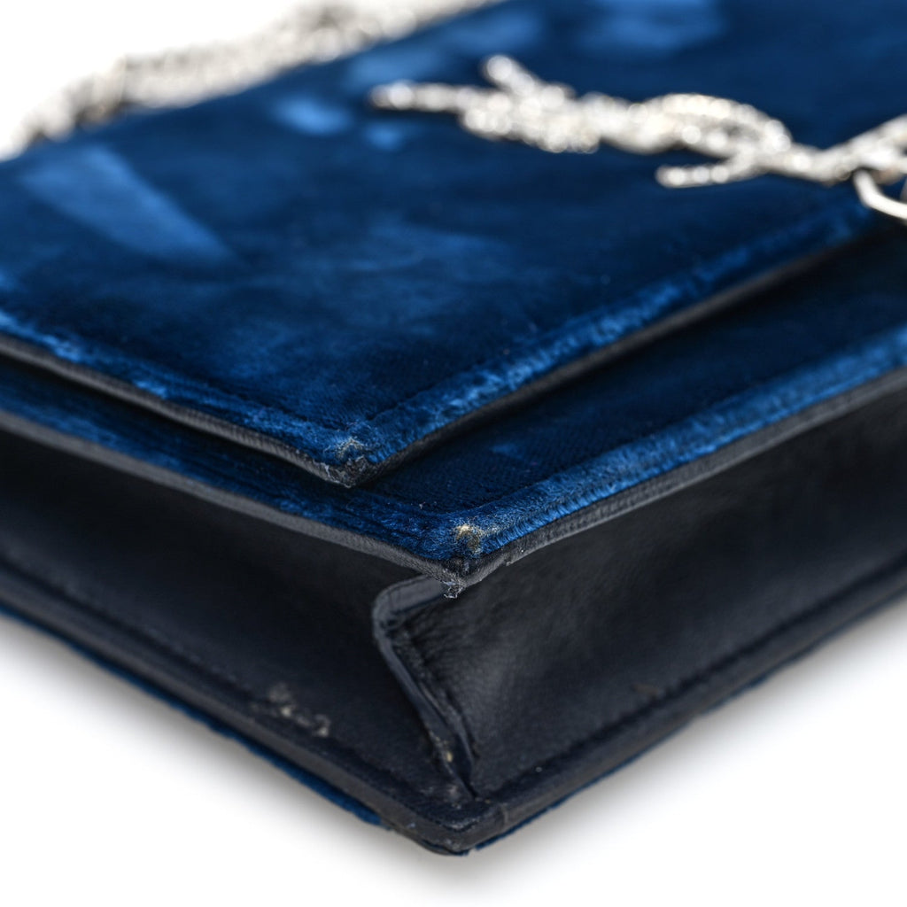Velvet Crystal Monogram Kate Tassel Chain Wallet Blue