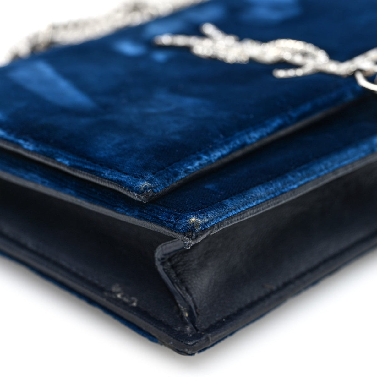 Velvet Crystal Monogram Kate Tassel Chain Wallet Blue