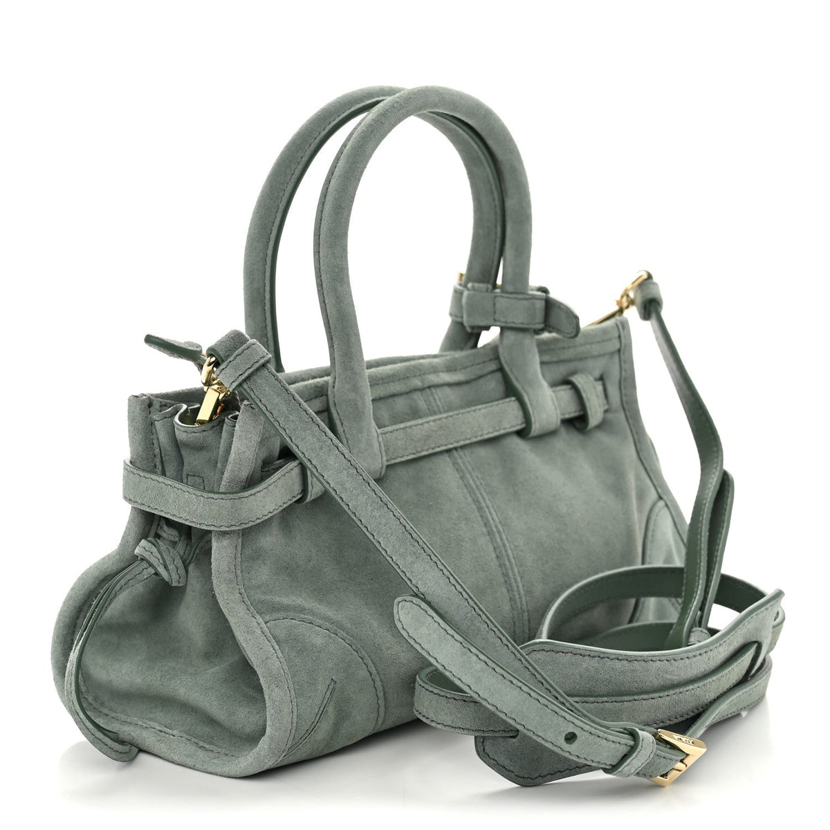 Suede Triangle Mini Bonnie Shoulder Bag Salvia