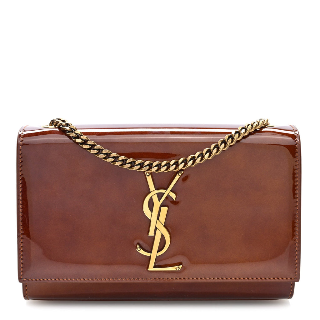Patent Small Monogram Kate Satchel Chataigne