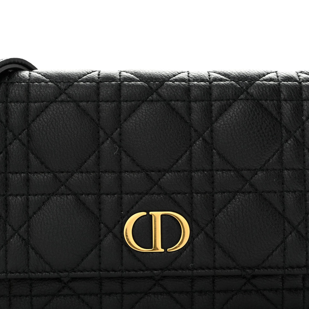 Supple Calfskin Caro Pouch with Chain Black