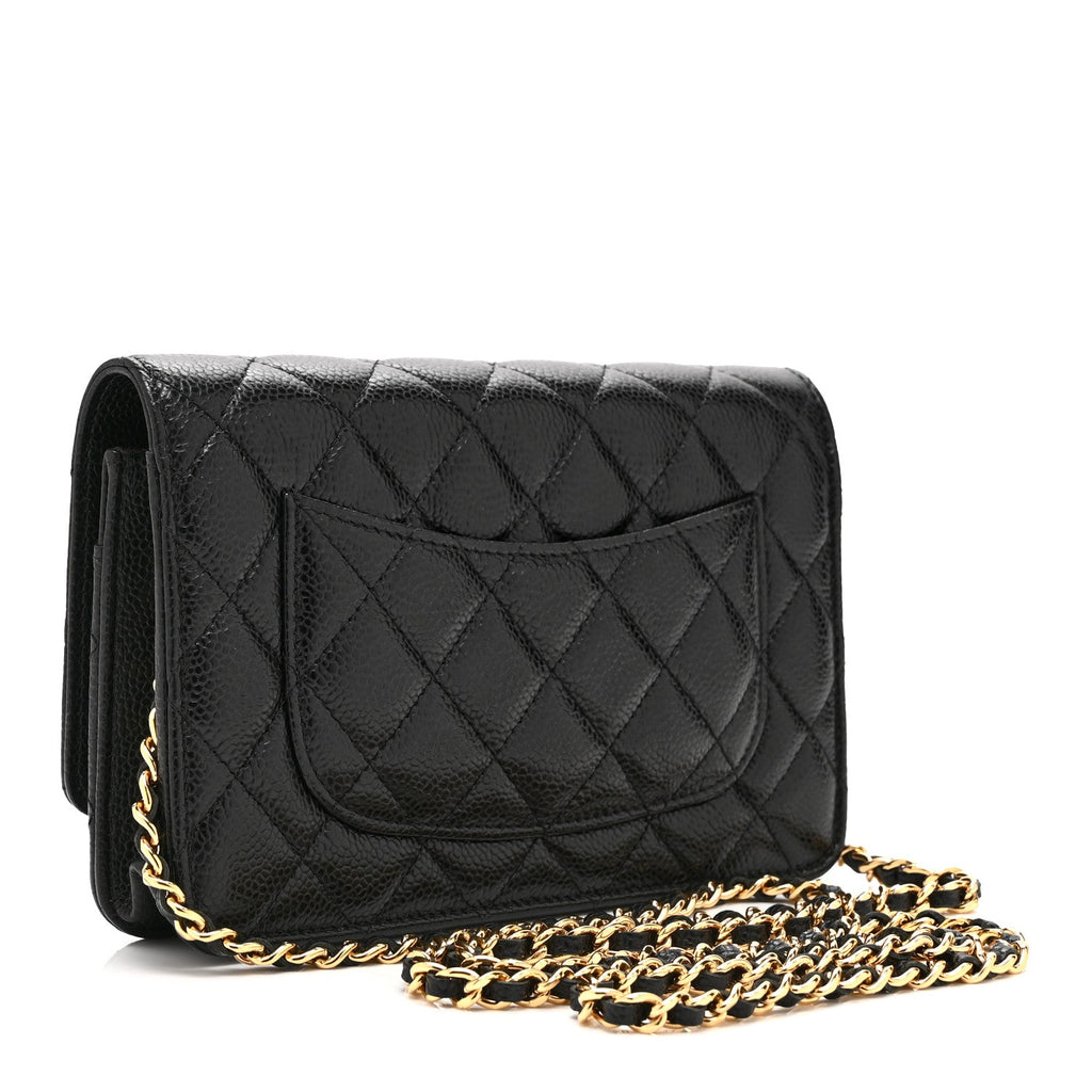 Caviar Quilted Wallet on Chain WOC Black