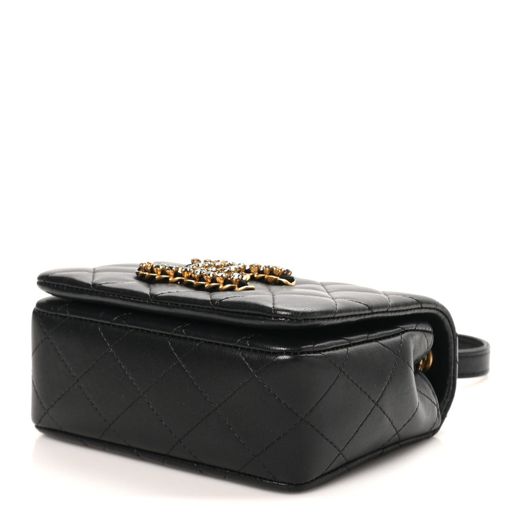 Lambskin Quilted Crystal CC Mini Flap Black
