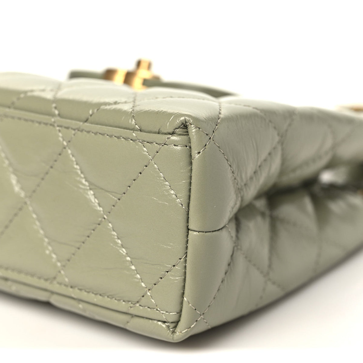 Shiny Aged Calfskin Quilted Nano Kelly Shopper Khaki