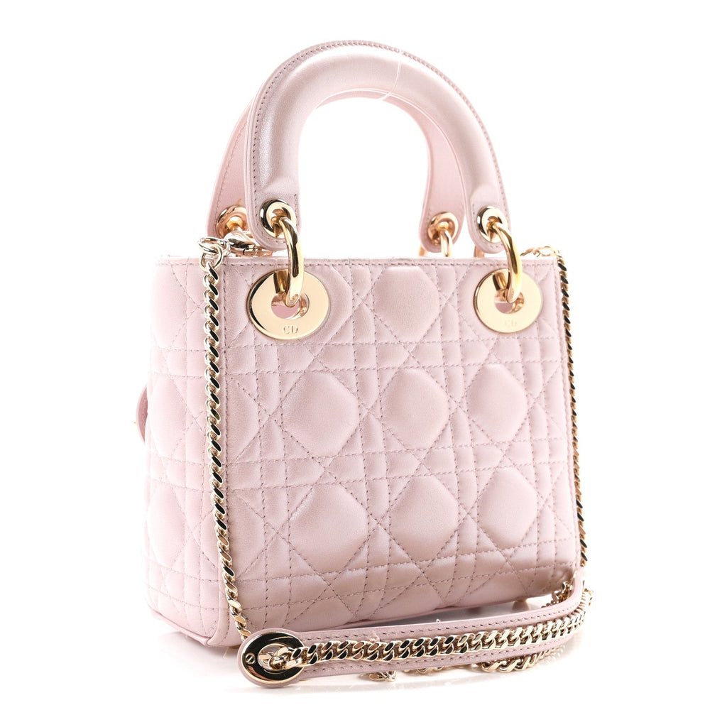 Metallic Lambskin Cannage Mini Lady Dior Lotus
