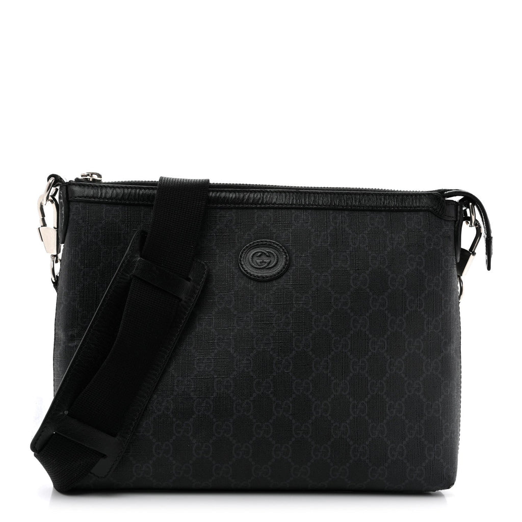 GG Supreme Monogram Azalea Calfskin Retro Interlocking G Wristlet Messenger Bag Black