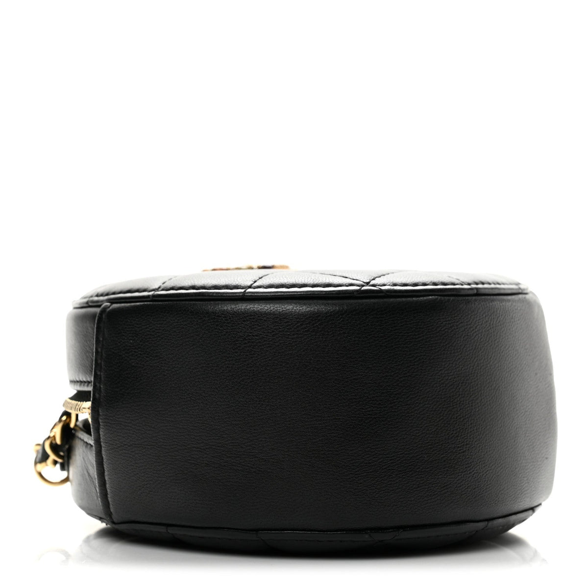 Lambskin Quilted Zirconium Round Clutch With Chain Black