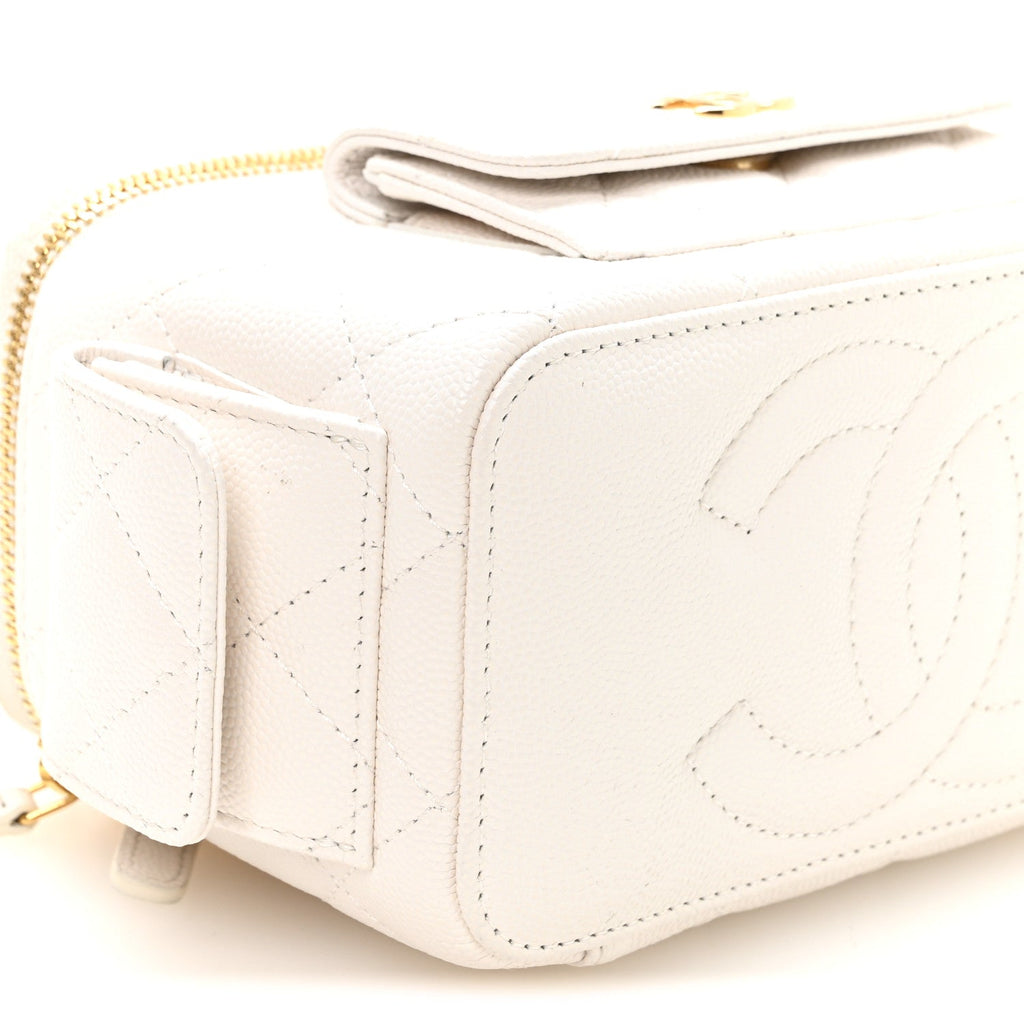 Caviar Quilted Polly Pocket East West Top Vanity With Chain White