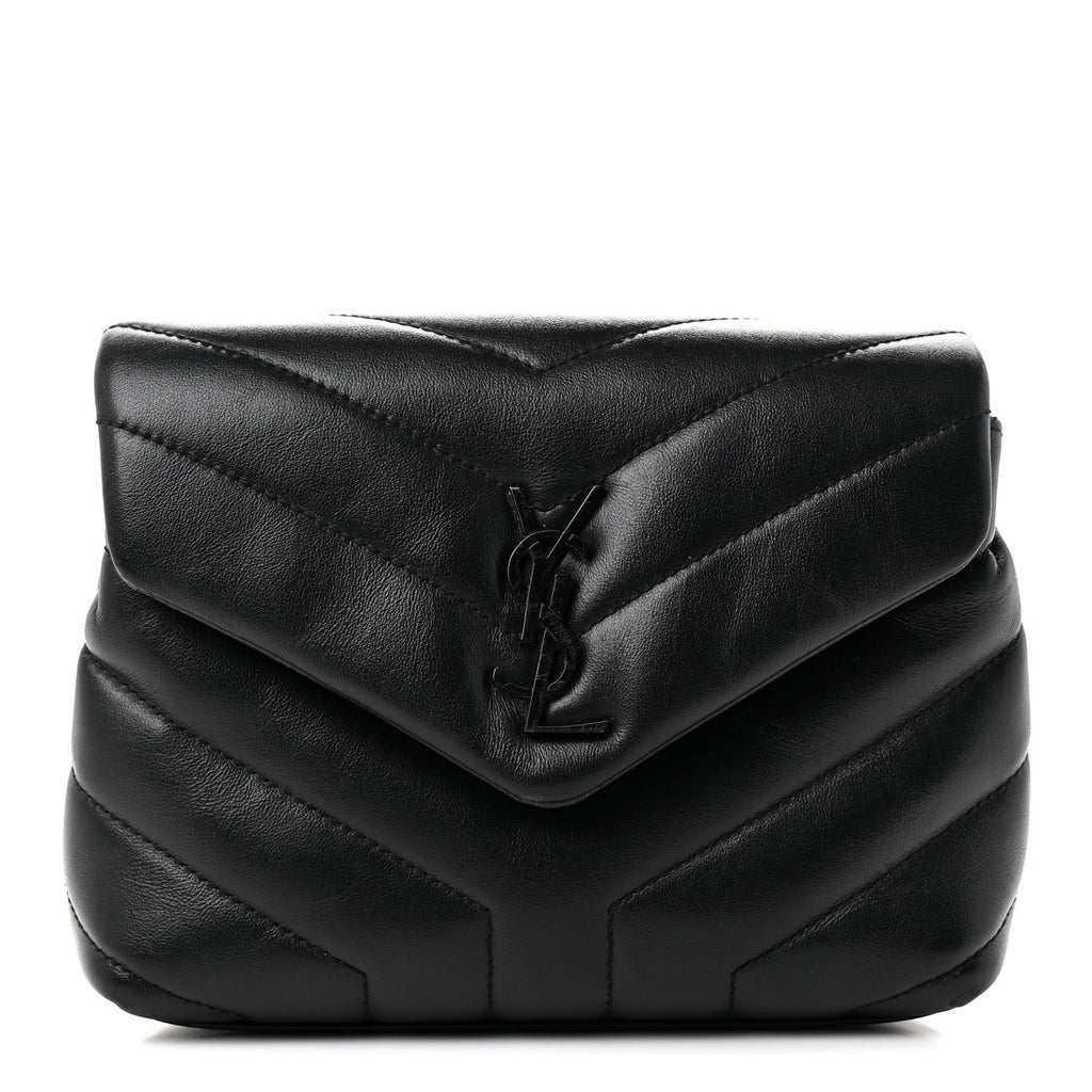 Calfskin Y Quilted Monogram Monochrome Toy Loulou Crossbody Bag Black
