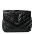 Calfskin Y Quilted Monogram Monochrome Toy Loulou Crossbody Bag Black