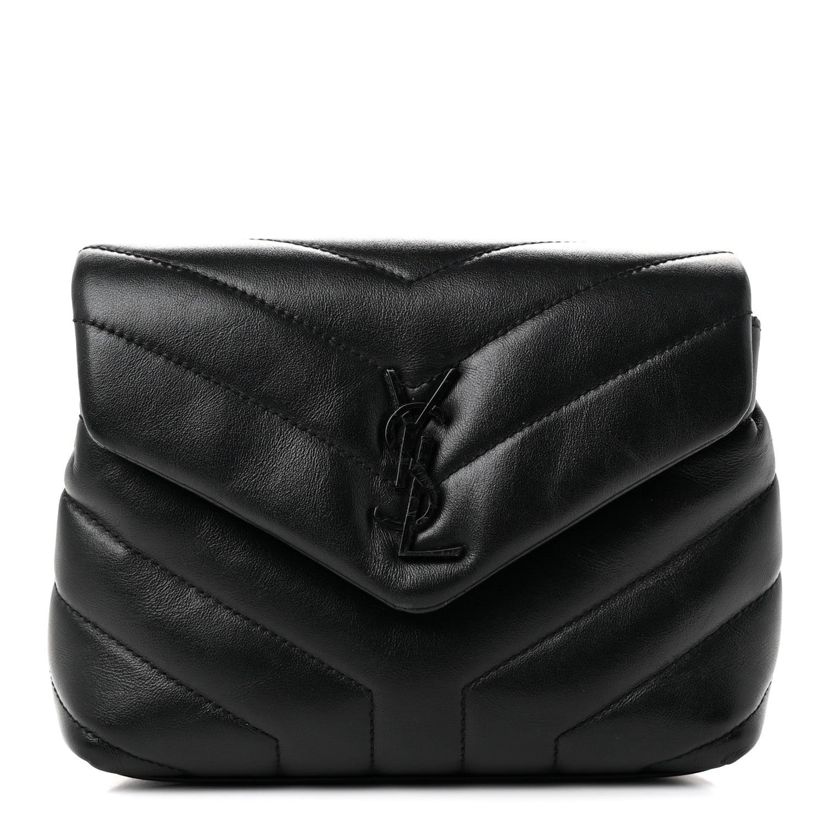 Calfskin Y Quilted Monogram Monochrome Toy Loulou Crossbody Bag Black