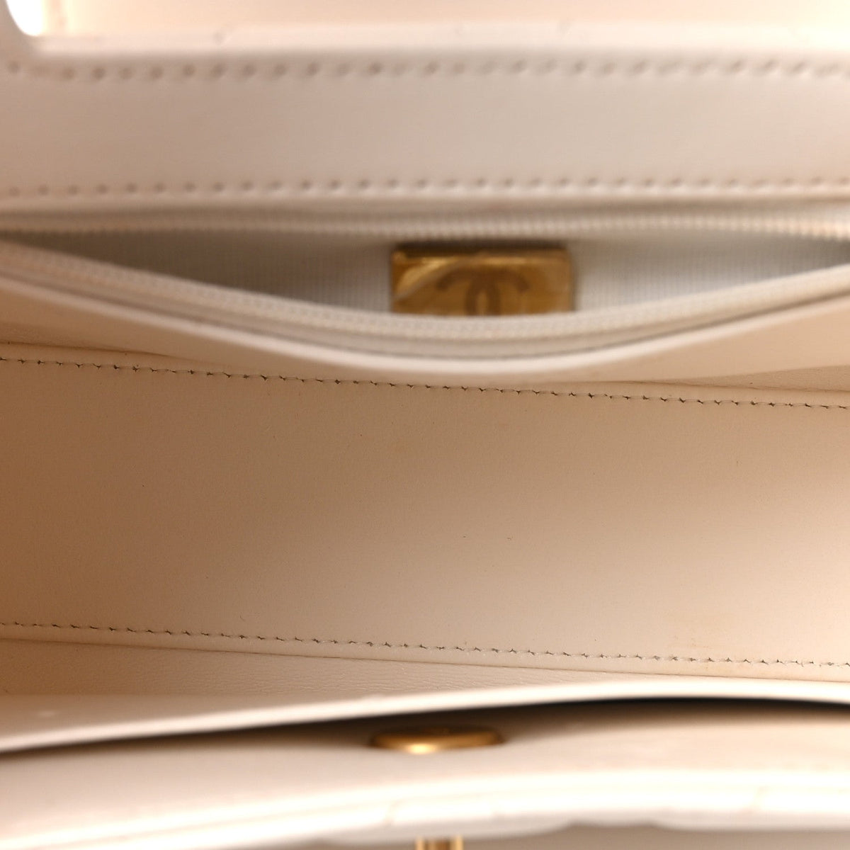 Shiny Aged Calfskin Quilted Nano Kelly Shopper White