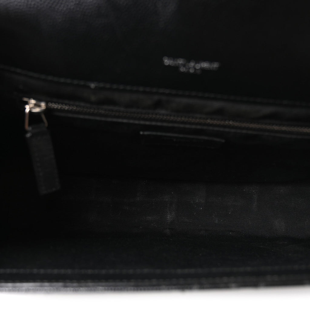 Grain De Poudre Textured Mixed Matelasse Large Triquilt Monogram Satchel Black
