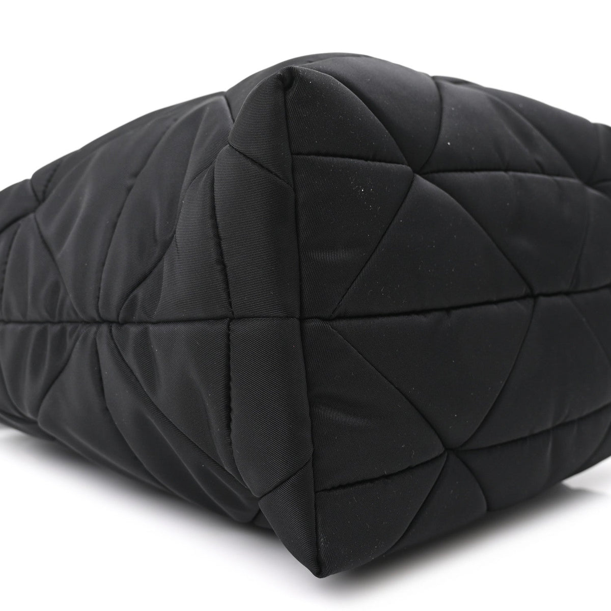 Re-Nylon Nappa Triangle Quilted Padded Double Handled Zip Pocket Tote Black