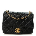 Lambskin Quilted Mini Pearl Crush Flap Black