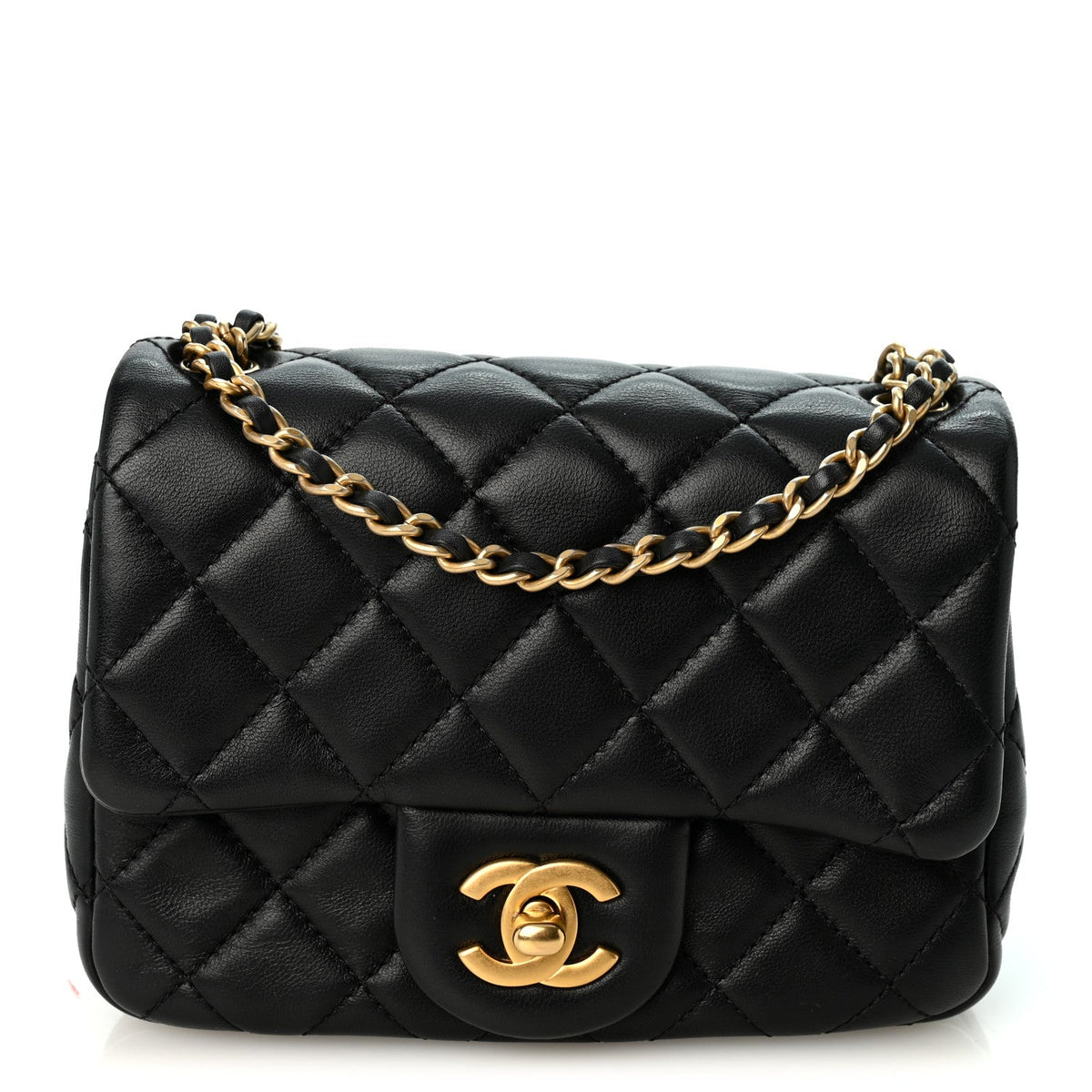 Lambskin Quilted Mini Pearl Crush Flap Black