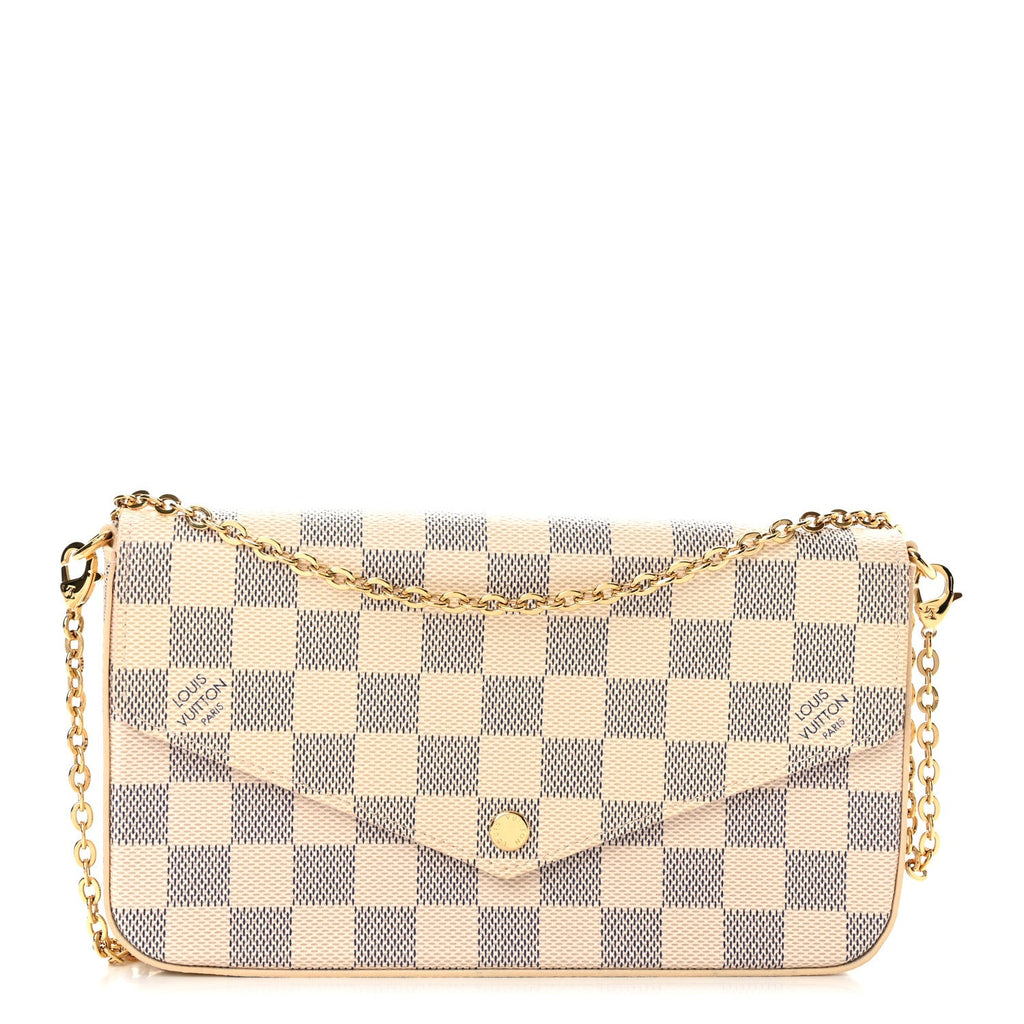 Damier Azur Pochette Felicie Chain Wallet Rose Ballerine