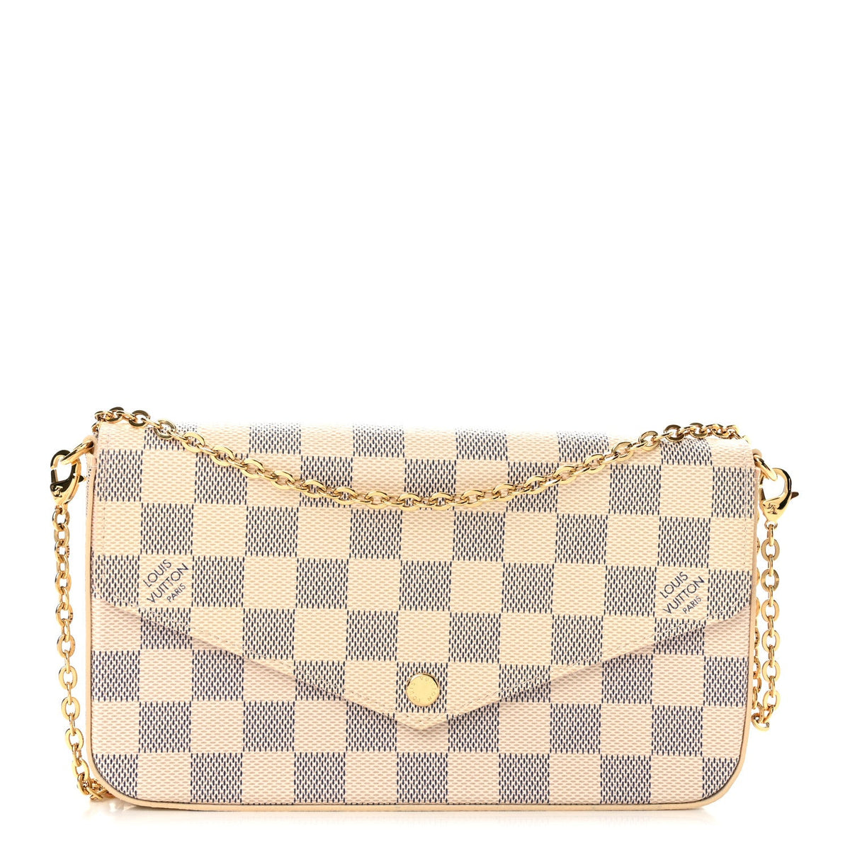Damier Azur Pochette Felicie Chain Wallet Rose Ballerine