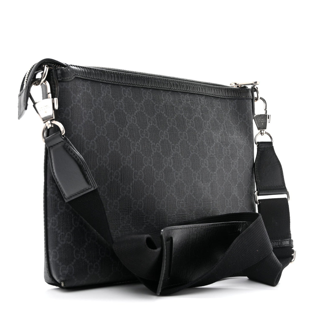 GG Supreme Monogram Azalea Calfskin Retro Interlocking G Wristlet Messenger Bag Black