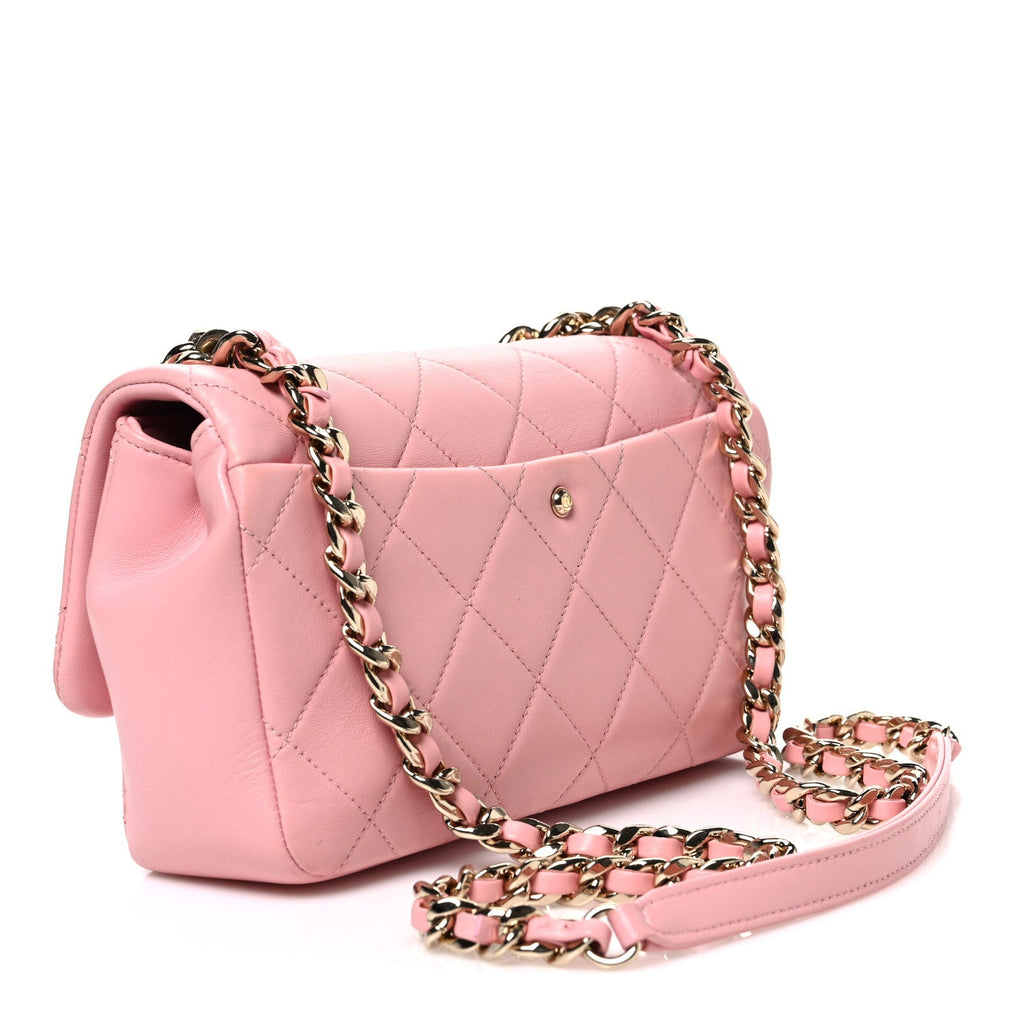 Lambskin Quilted Resin Bi-Color Chain Flap Bag Pink