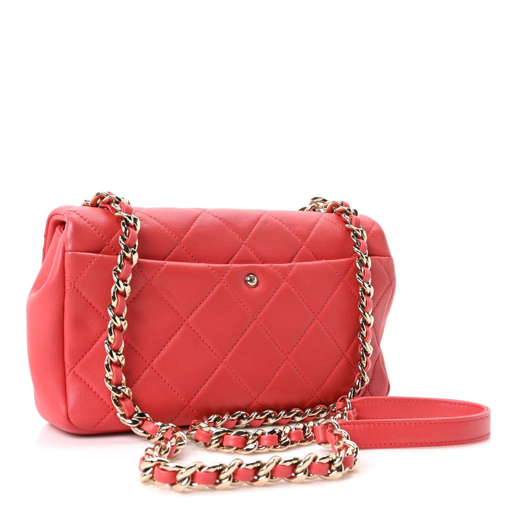 Lambskin Quilted Resin Bi-Color Chain Flap Bag Red