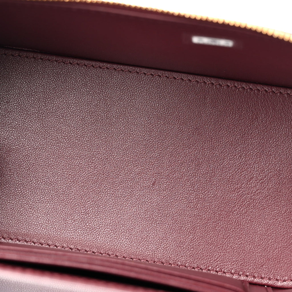 Calfskin Crocodile Embossed Crococo Small Top Handle Vanity Case With Chain Dark Burgundy