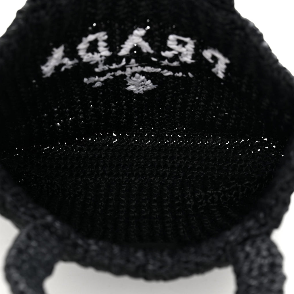 Yarn Raffia Effect Crochet Small Logo Tote Black