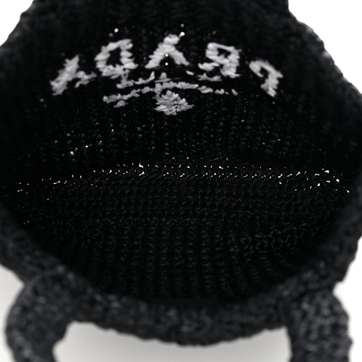 Yarn Raffia Effect Crochet Small Logo Tote Black