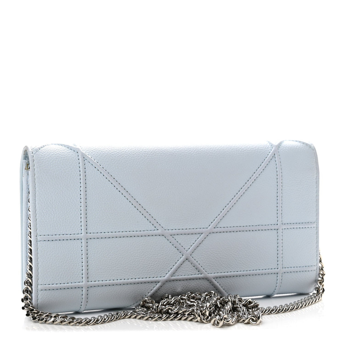 Grained Calfskin Diorama Croisiere Chain Wallet Light Blue
