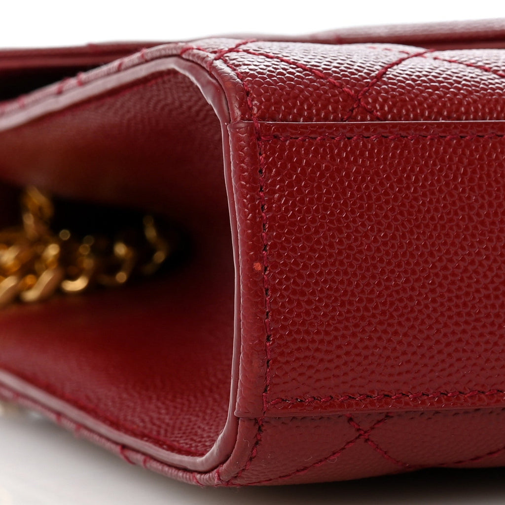 Grain De Poudre Textured Mixed Matelasse Triquilt Medium Monogram Satchel Oxblood