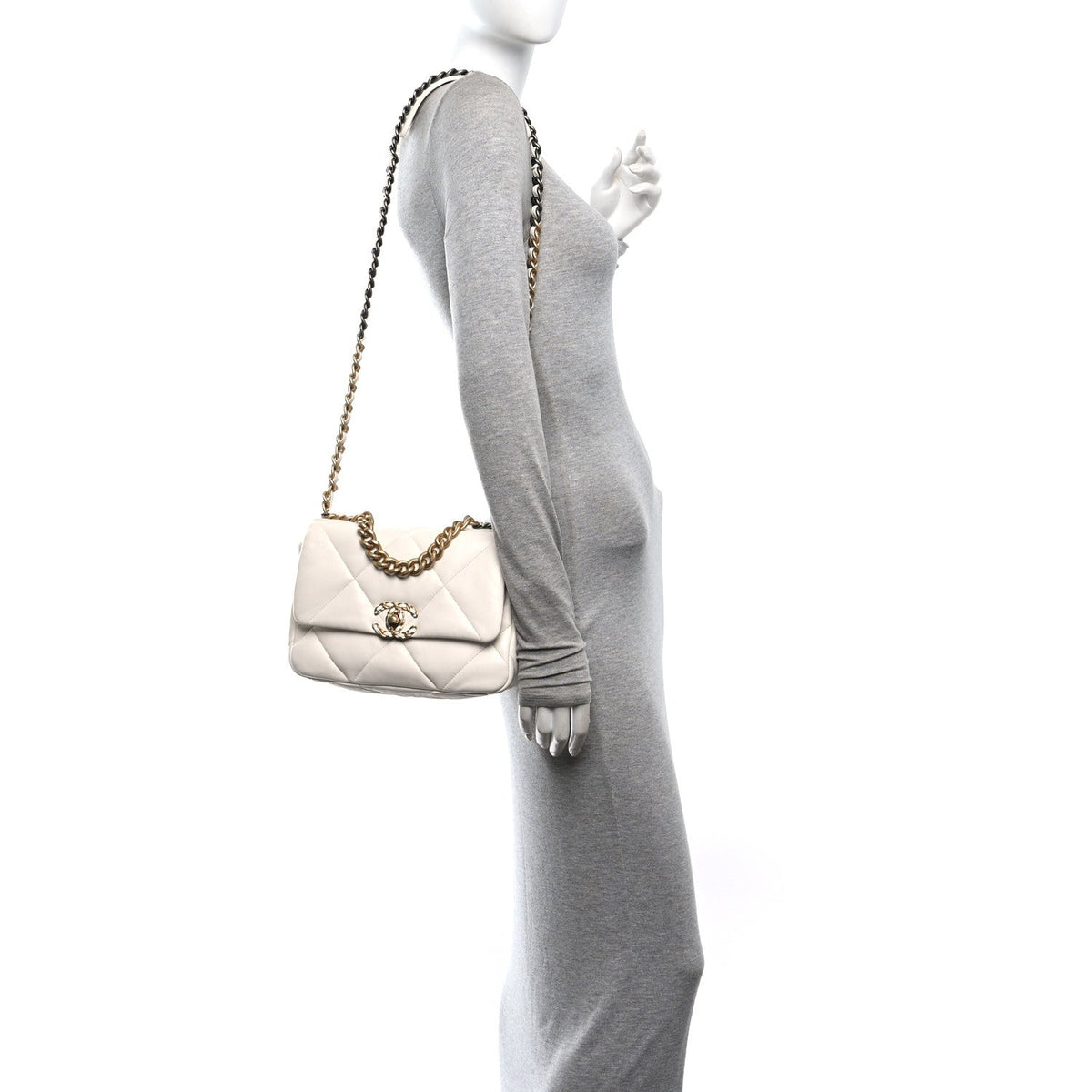Goatskin Quilted Medium Chanel 19 Flap White