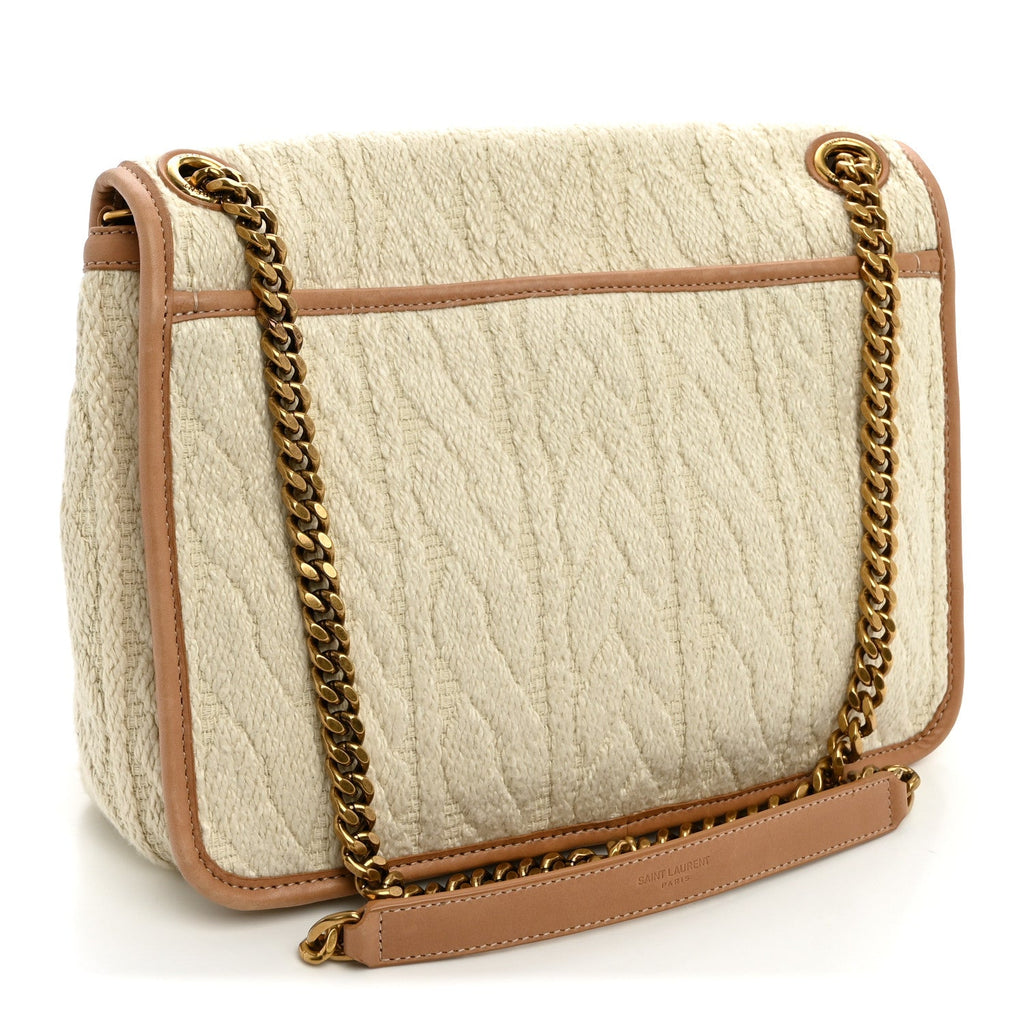 Jacquard Monogram Medium Niki Chain Satchel Soy Milk Brown