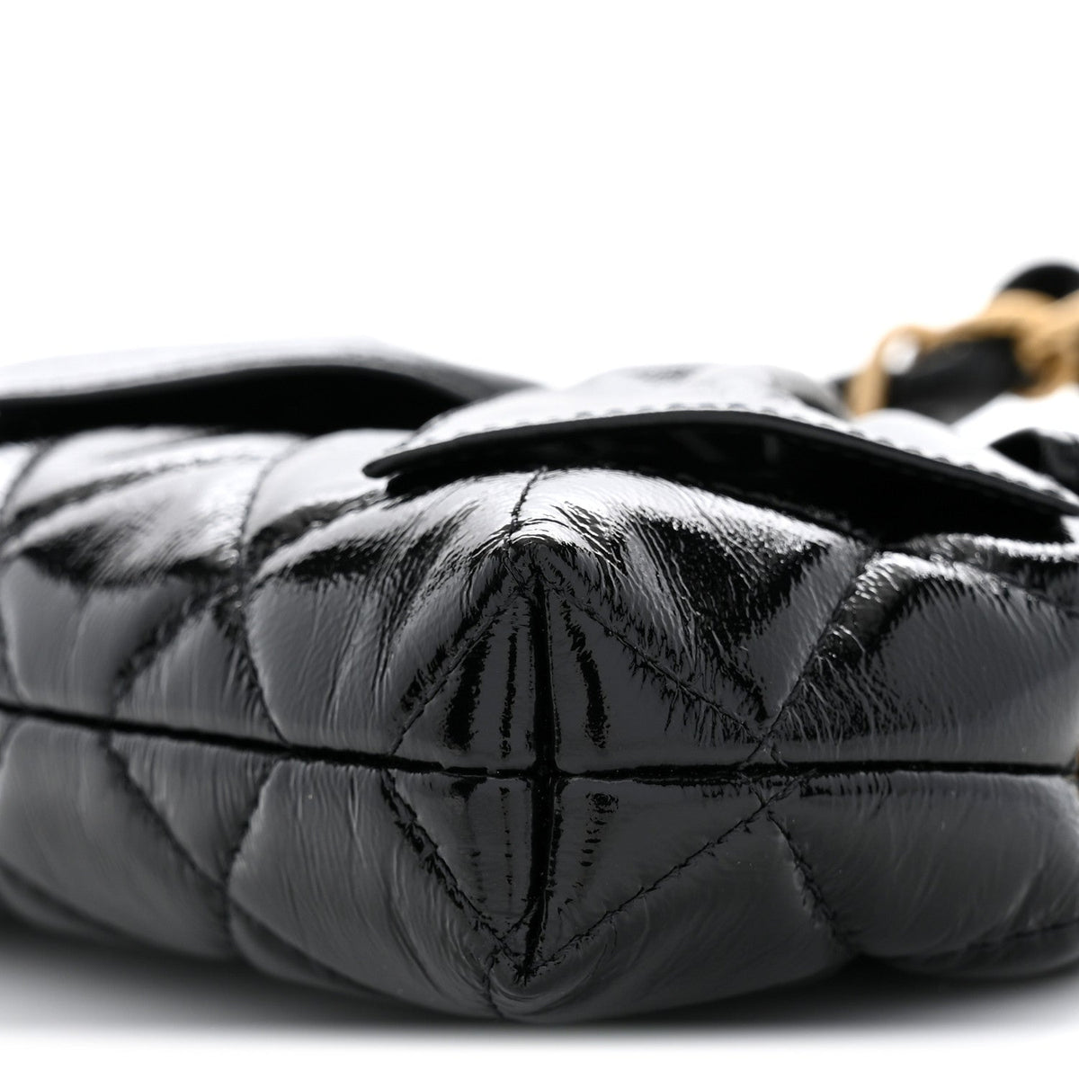 Patent Crumpled Lambskin Quilted Maxi Bow Clutch With Chain Black