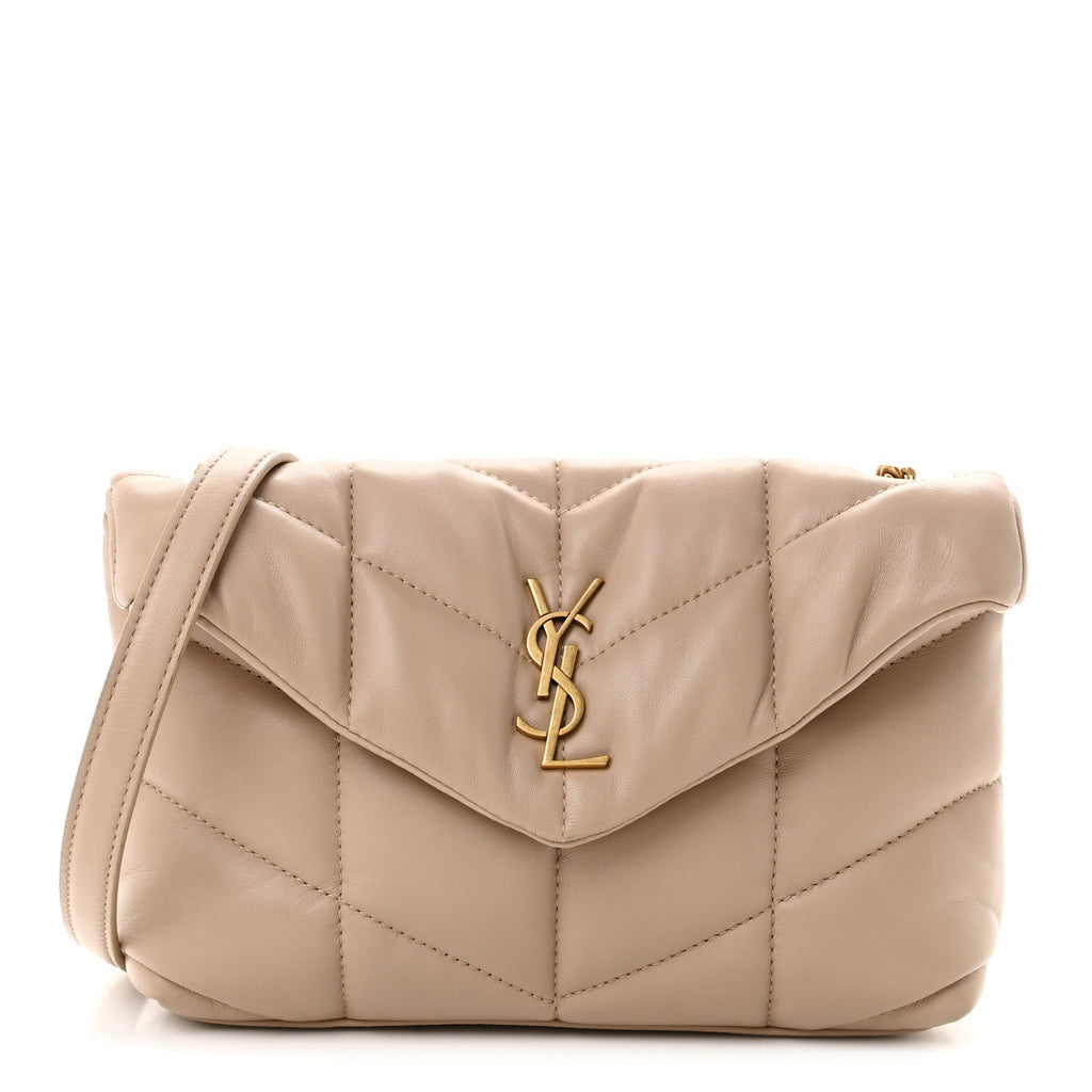 Lambskin Quilted Toy Loulou Puffer Monogram Chain Satchel Dark Beige