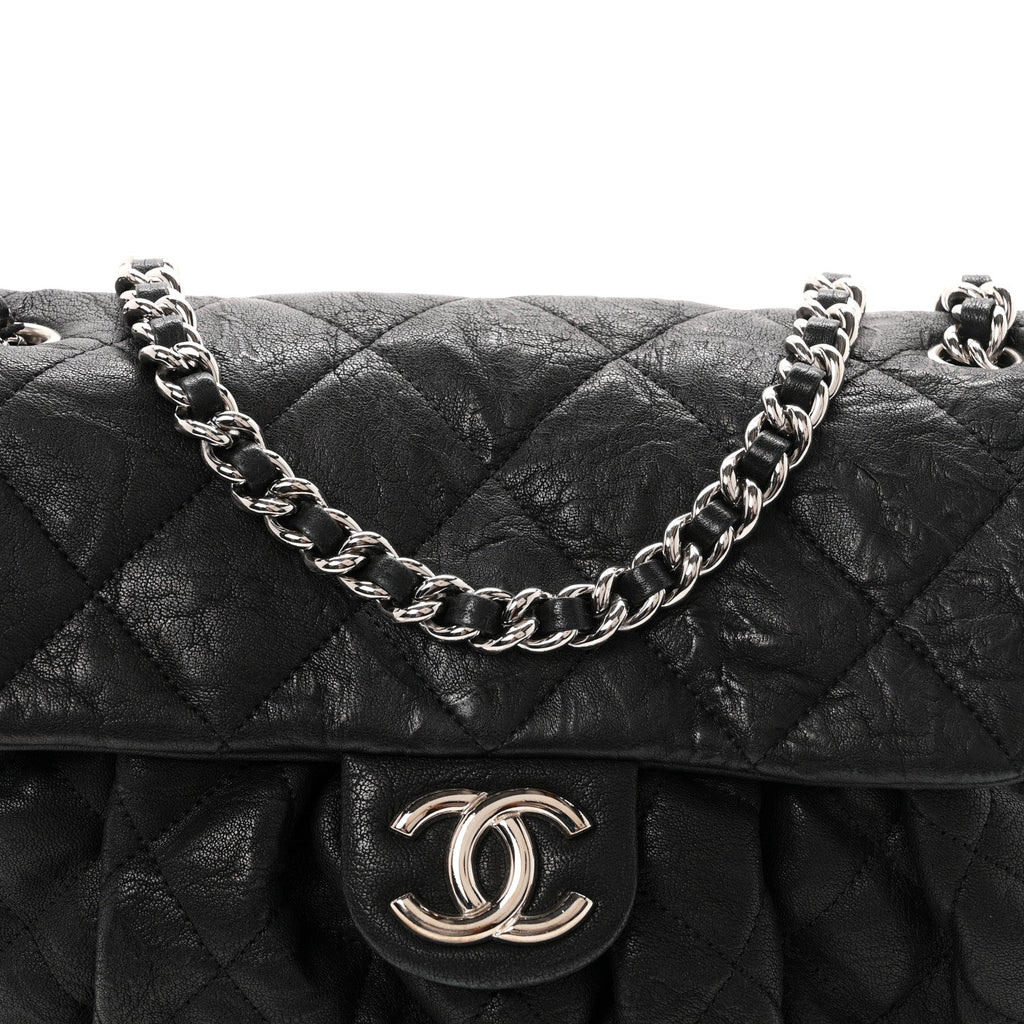 Washed Lambskin Quilted Medium Chain Around Messenger Black