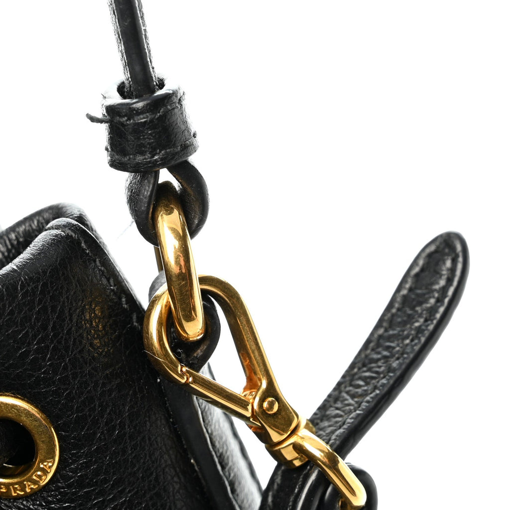 Glace Calfskin Embossed Secchiello Bucket Bag Black