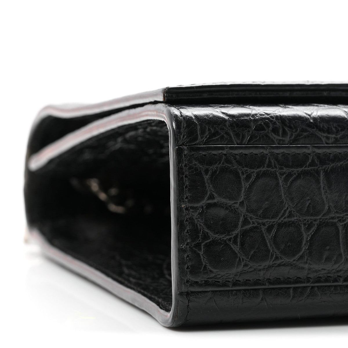 Calfskin Crocodile Embossed Medium Classic Monogram Kate Tassel Satchel Black