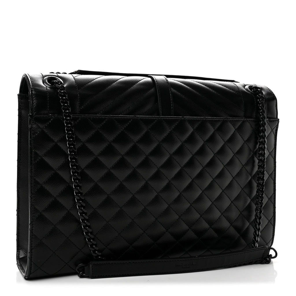 Grain De Poudre Textured Mixed Matelasse Large Triquilt Monogram Monochrome Satchel Black