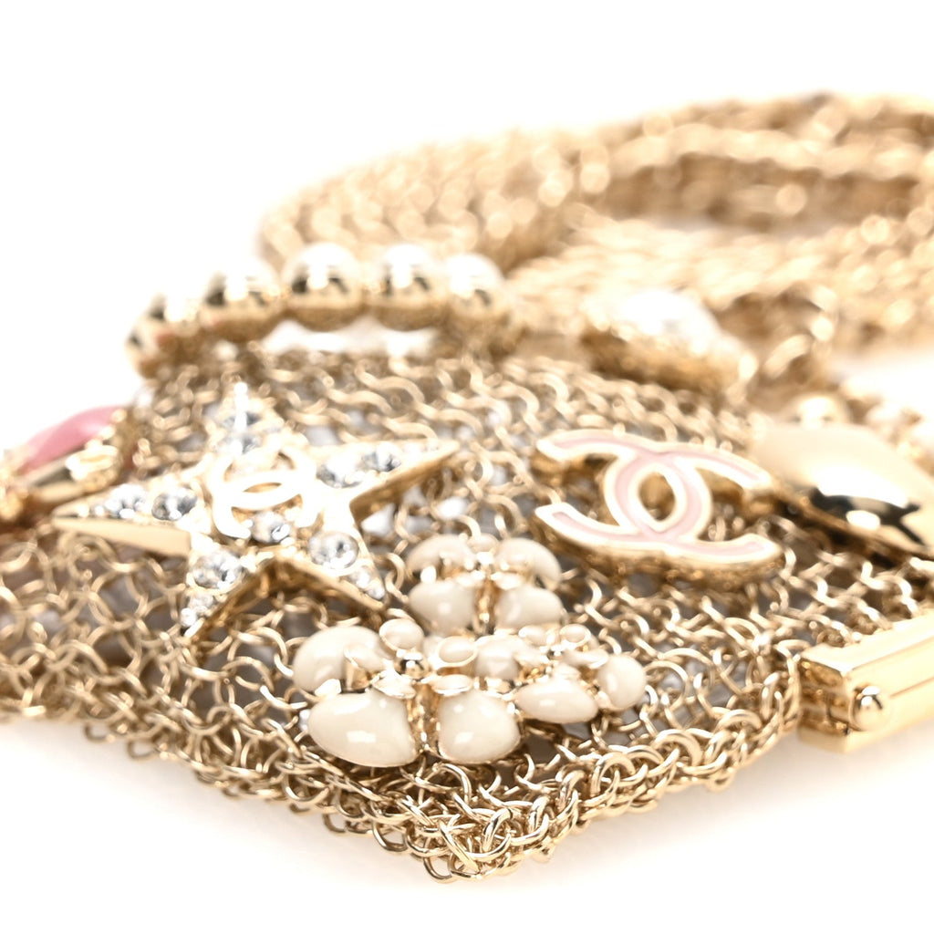 Metal Pearl Enamel Kiss Lock Chain Mail Charm Clutch Gold
