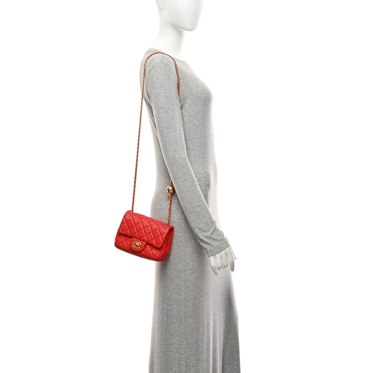 Lambskin Quilted Mini Pearl Crush Flap Red