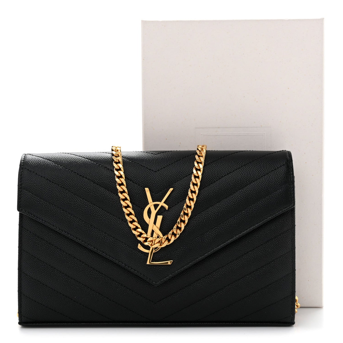 Grain De Poudre Matelasse Chevron Monogram Chain Wallet Black