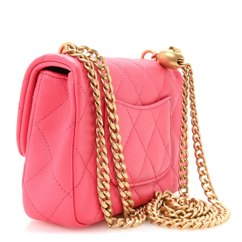 Caviar Quilted Mini Rectangular Sweetheart Flap Fuchsia